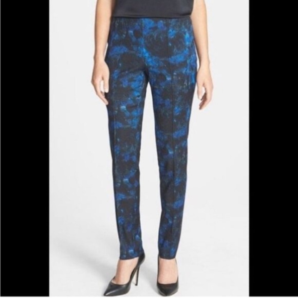 Lafayette 148 New York Black & Blue Printed Skinny Pants